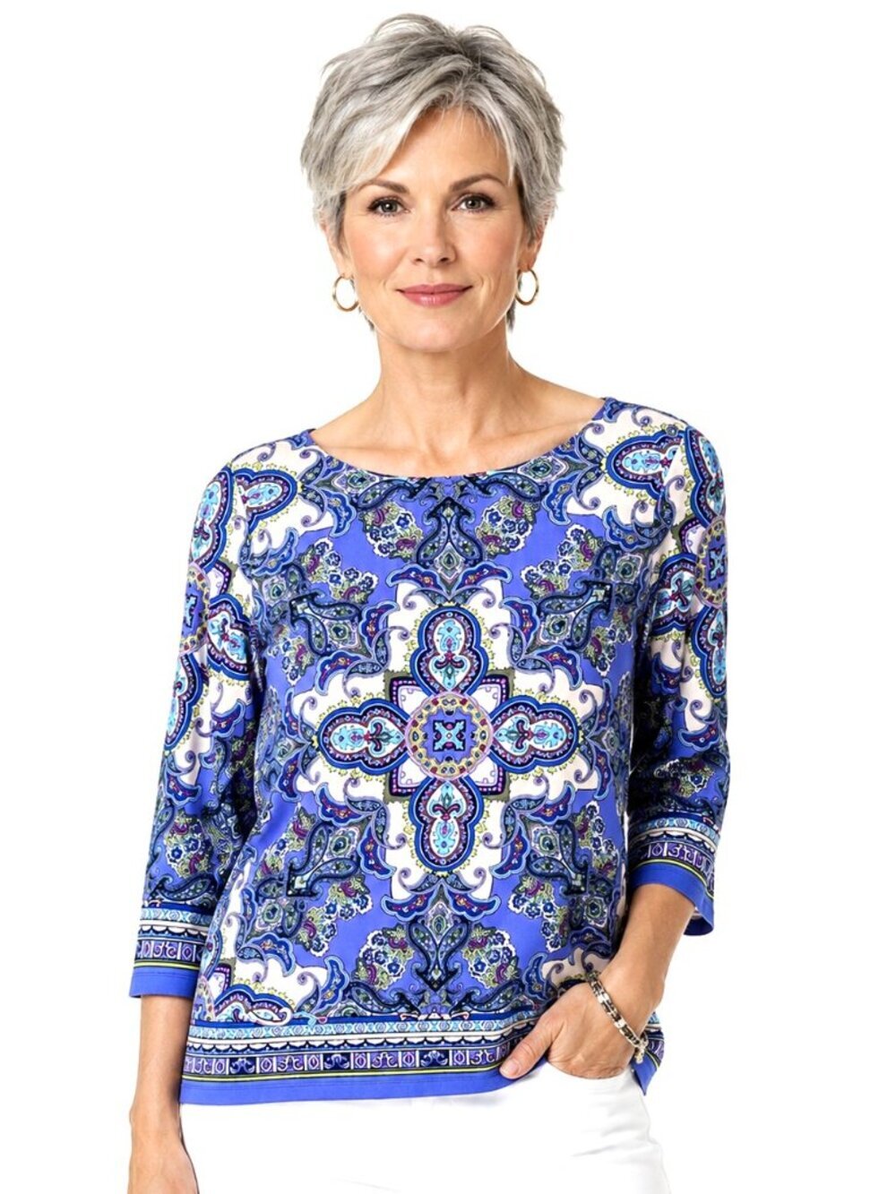 Charter Club Petite Blue Paisley Top